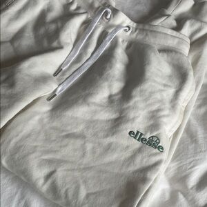 Ellesse Off-White Joggers with Green Logo